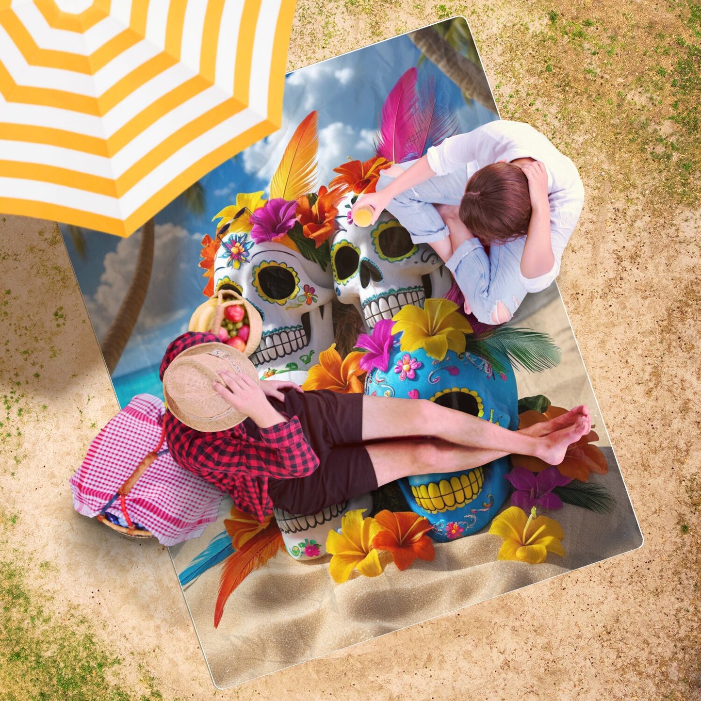 "Calaveras En La Playa" - Extra Large Beach Towel (50" x 70")