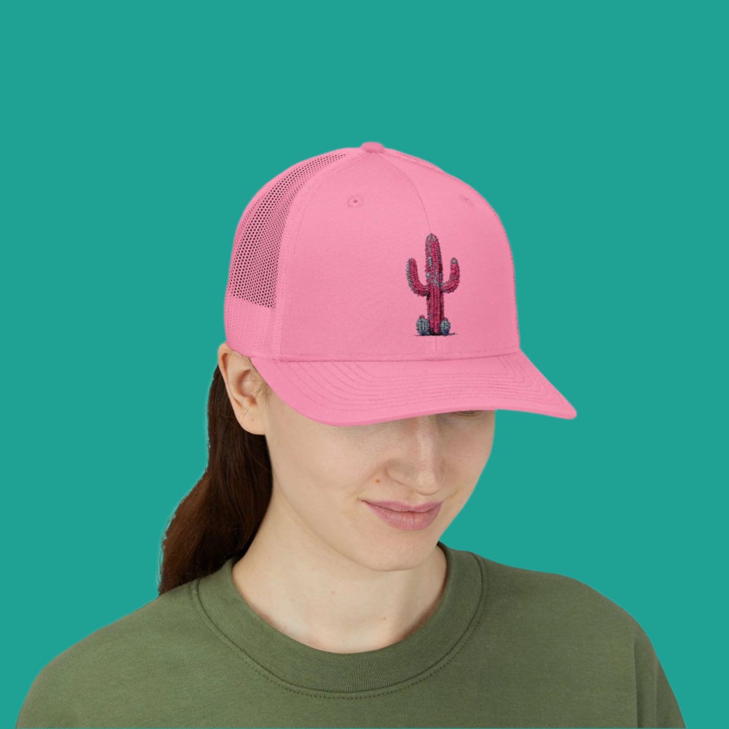 "Ms. Pink Nopal" - EMBROIDERED Snapback Trucker Cap - Lady