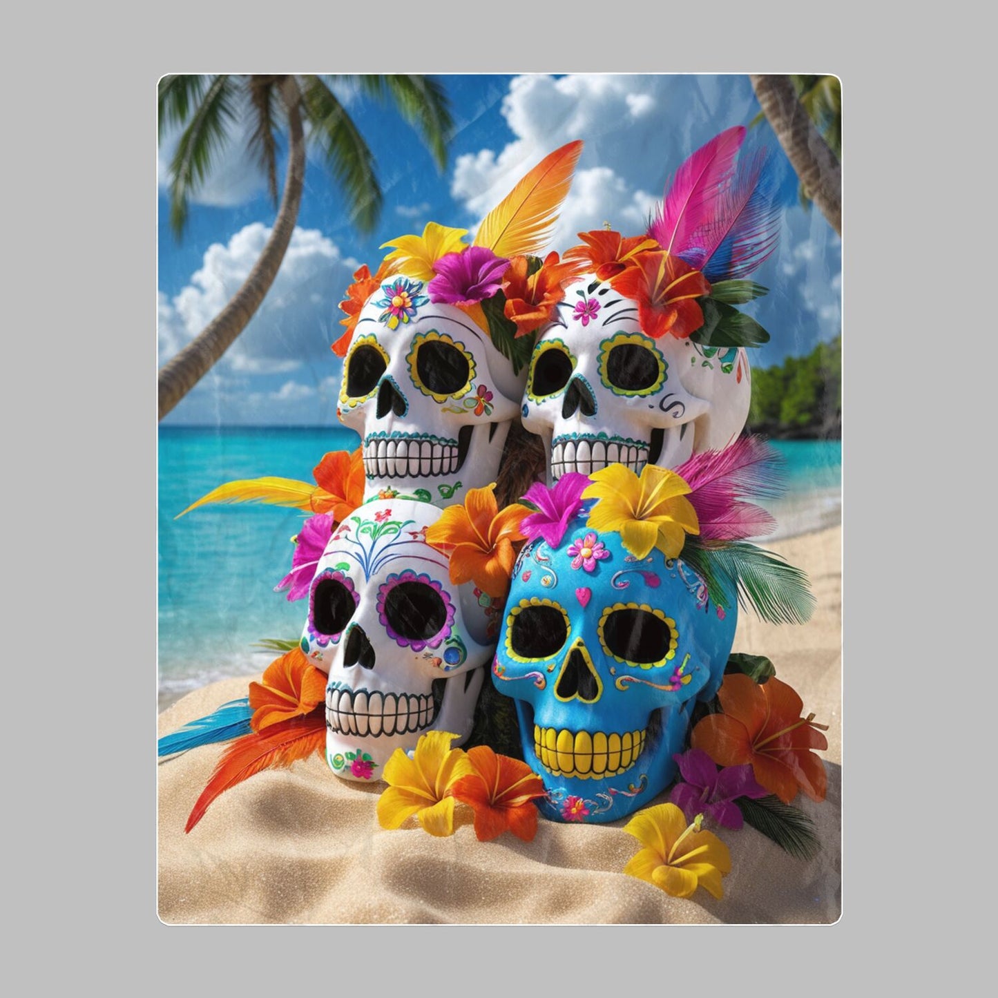 "Calaveras En La Playa" - Extra Large Beach Towel (50" x 70")