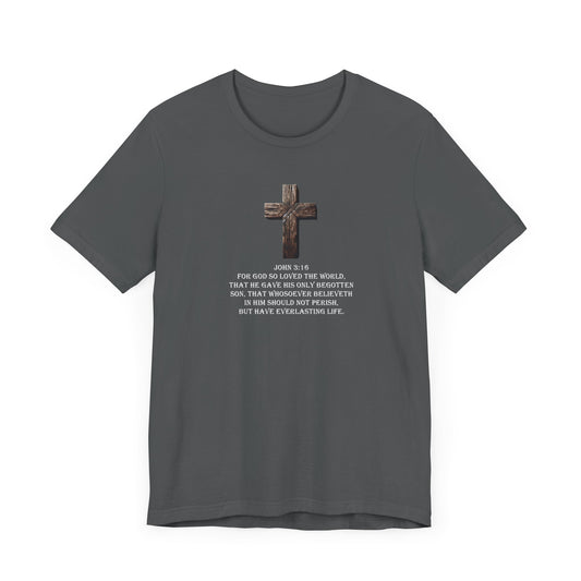 This Christian verse T-shirt featuring John 3:16 provides a meaningful and inspirational touch to your everyday wardrobe. Perfect for those who want to express their faith and share their beliefs with others.