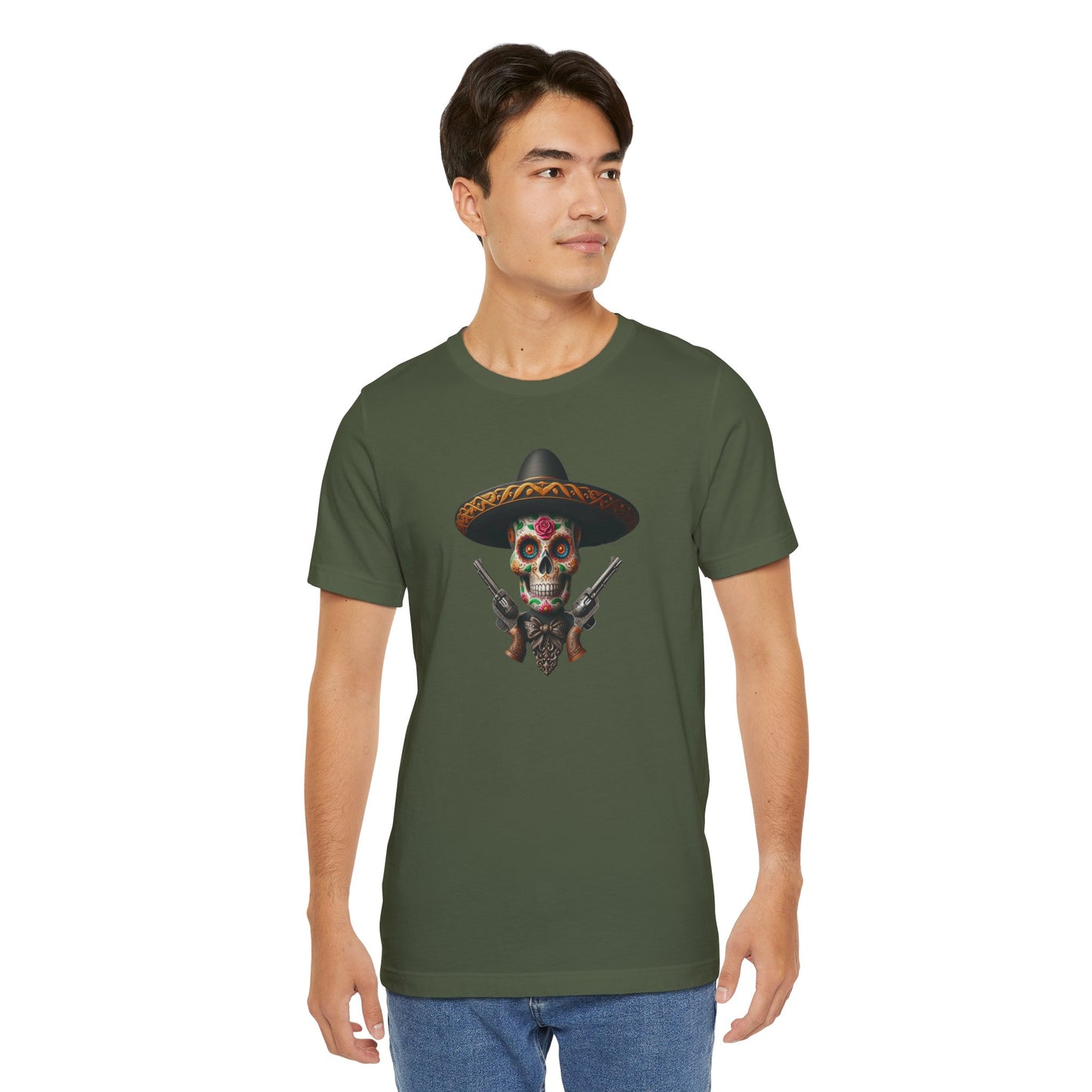 Celebrate Mexican culture and pride with this vibrant Sugar Skull T-Shirt. Perfect for anyone who loves Charro skulls and wants to showcase their love for Viva Mexico. Ideal for casual wear and cultural celebrations.