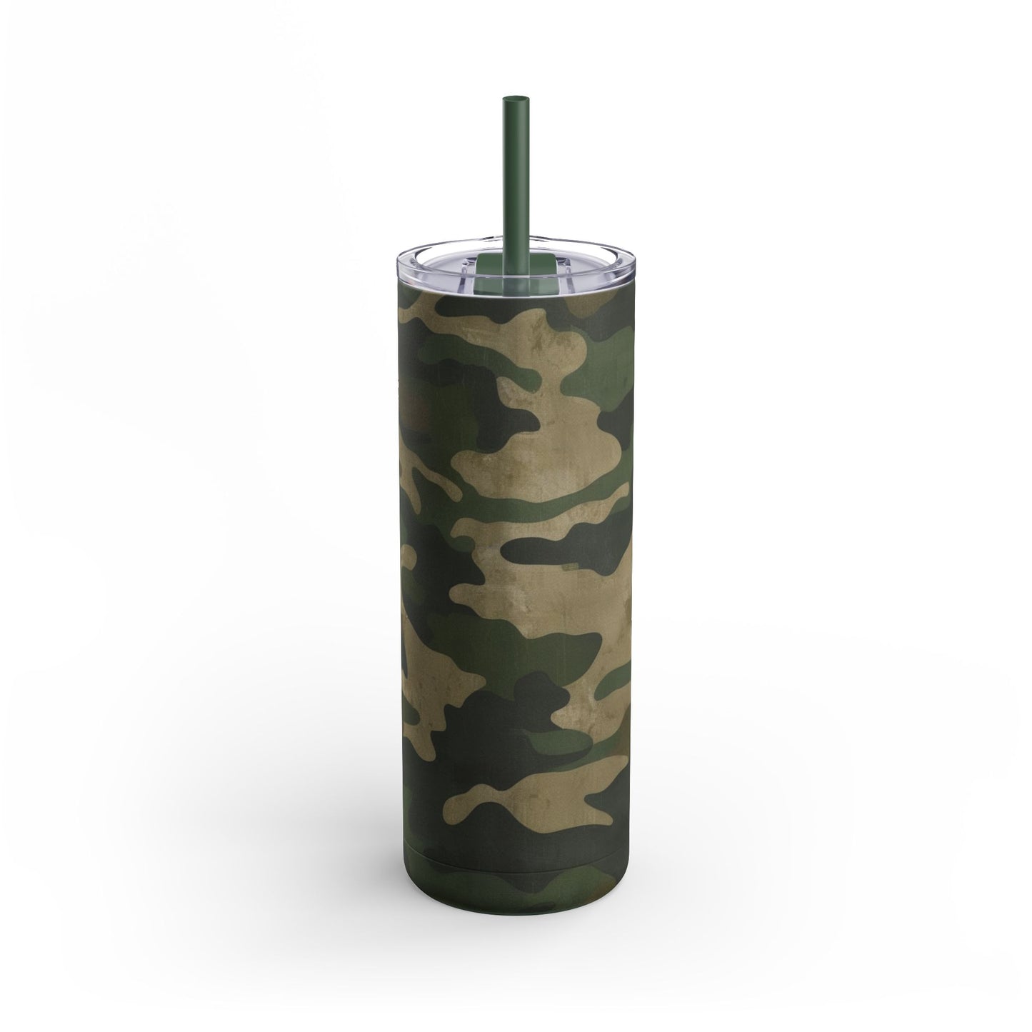 This Green Camo Skinny Tumbler features a classic style. The double-wall insulation keeps drinks hot up to 12 hours and cold up to 24 hours. The vibrant colors and sleek design make this tumbler a stylish accessory for any occasion.