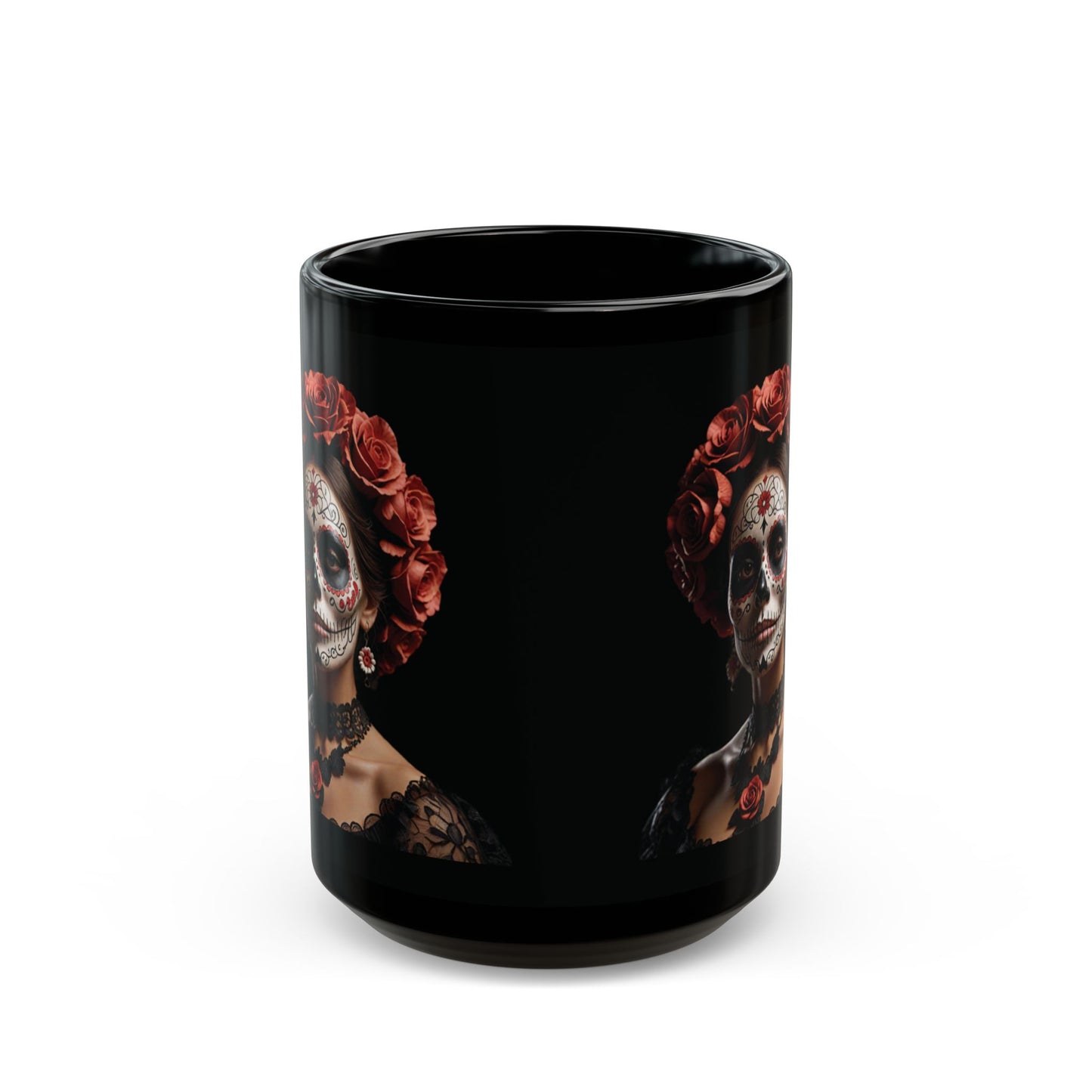 Elevate your morning coffee routine with this Catrina Coffee Mug featuring a Sugar Skull design. Perfect for those who love a touch of edge and intrigue in their everyday life. Ideal for Halloween, Dia de los Muertos, or Goth enthusiasts.