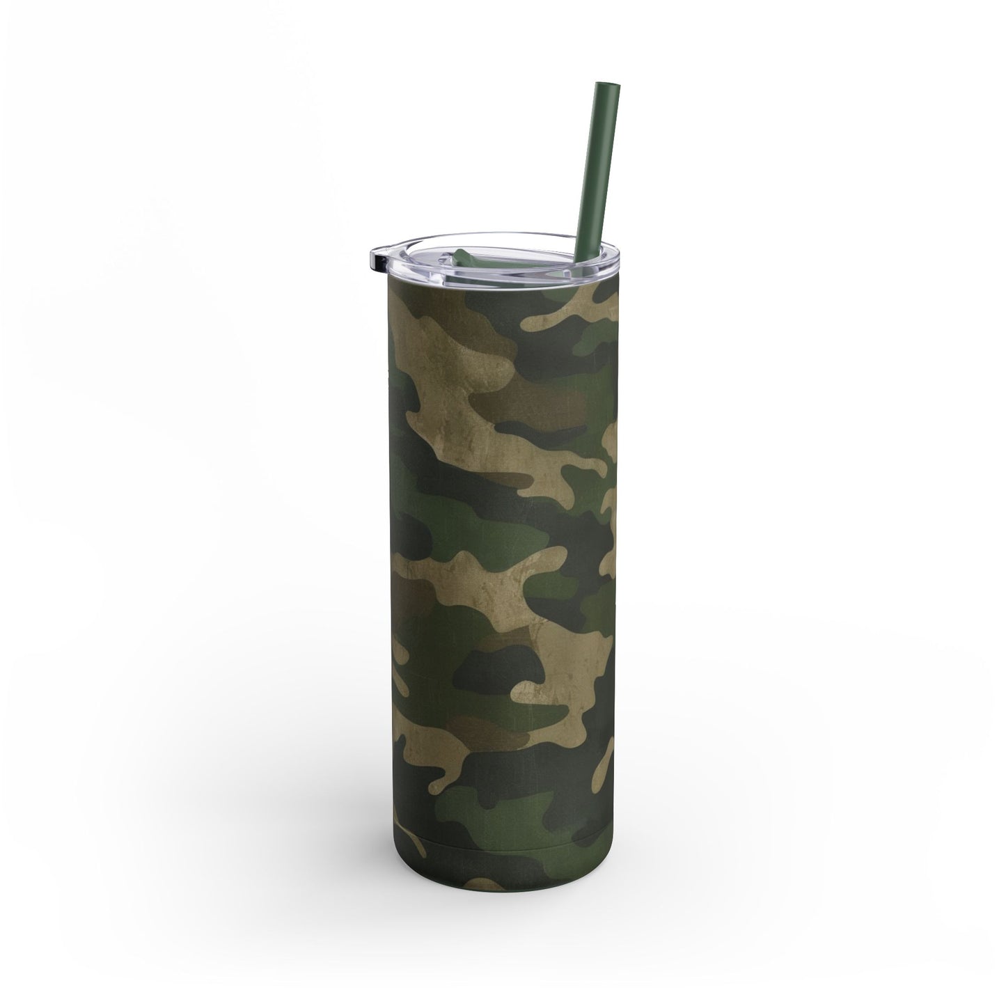 This Green Camo Skinny Tumbler features a classic style. The double-wall insulation keeps drinks hot up to 12 hours and cold up to 24 hours. The vibrant colors and sleek design make this tumbler a stylish accessory for any occasion.