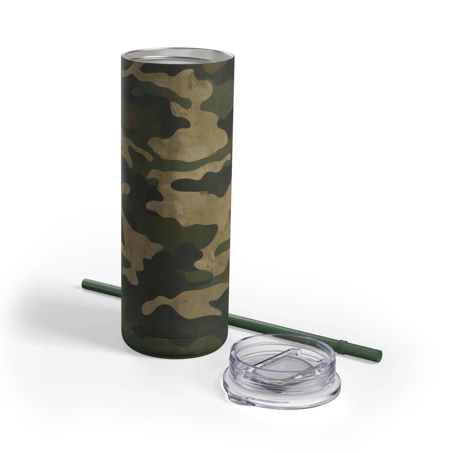 This Green Camo Skinny Tumbler features a classic style. The double-wall insulation keeps drinks hot up to 12 hours and cold up to 24 hours. The vibrant colors and sleek design make this tumbler a stylish accessory for any occasion.