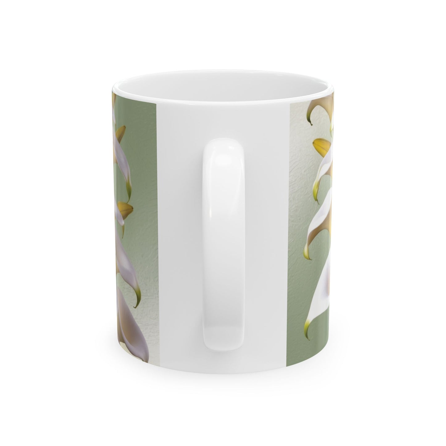 A beautiful ceramic mug featuring a design of calla lilies. Perfect for enjoying a cozy cup of coffee or tea, this mug adds a touch of elegance to your daily routine. Ideal for flower enthusiasts and nature lovers.