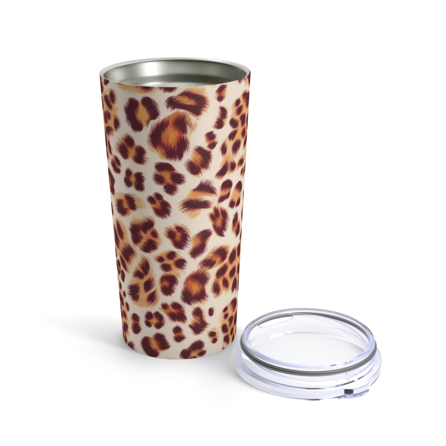 This Leopard Print Tumbler is a stylish and durable 20oz tumbler, perfect for keeping your drinks hot or cold. Its sleek design adds a touch of wildlife to your day. Whether on the go or relaxing at home, this tumbler is the perfect companion.