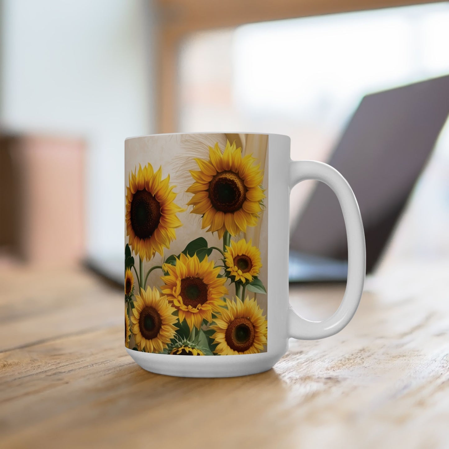 Sunflower coffee mug that brings a bright and cheerful vibe to your morning routine. Perfect for coffee lovers and those who enjoy floral designs. Ideal for gifting on birthdays, Mother's Day, or as a thank you gift.