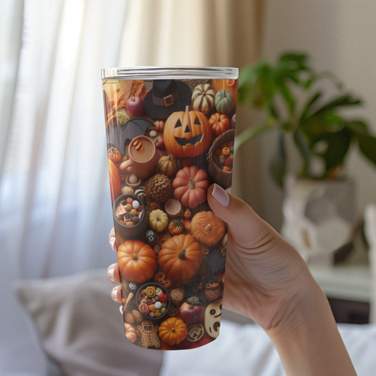 Stay cozy and festive with this Fall and Halloween Season 20 Oz Tumbler. Perfect for enjoying hot cocoa on chilly autumn nights or iced drinks on warm fall days. Ideal for anyone looking to add a touch of seasonal spirit to their daily routine.